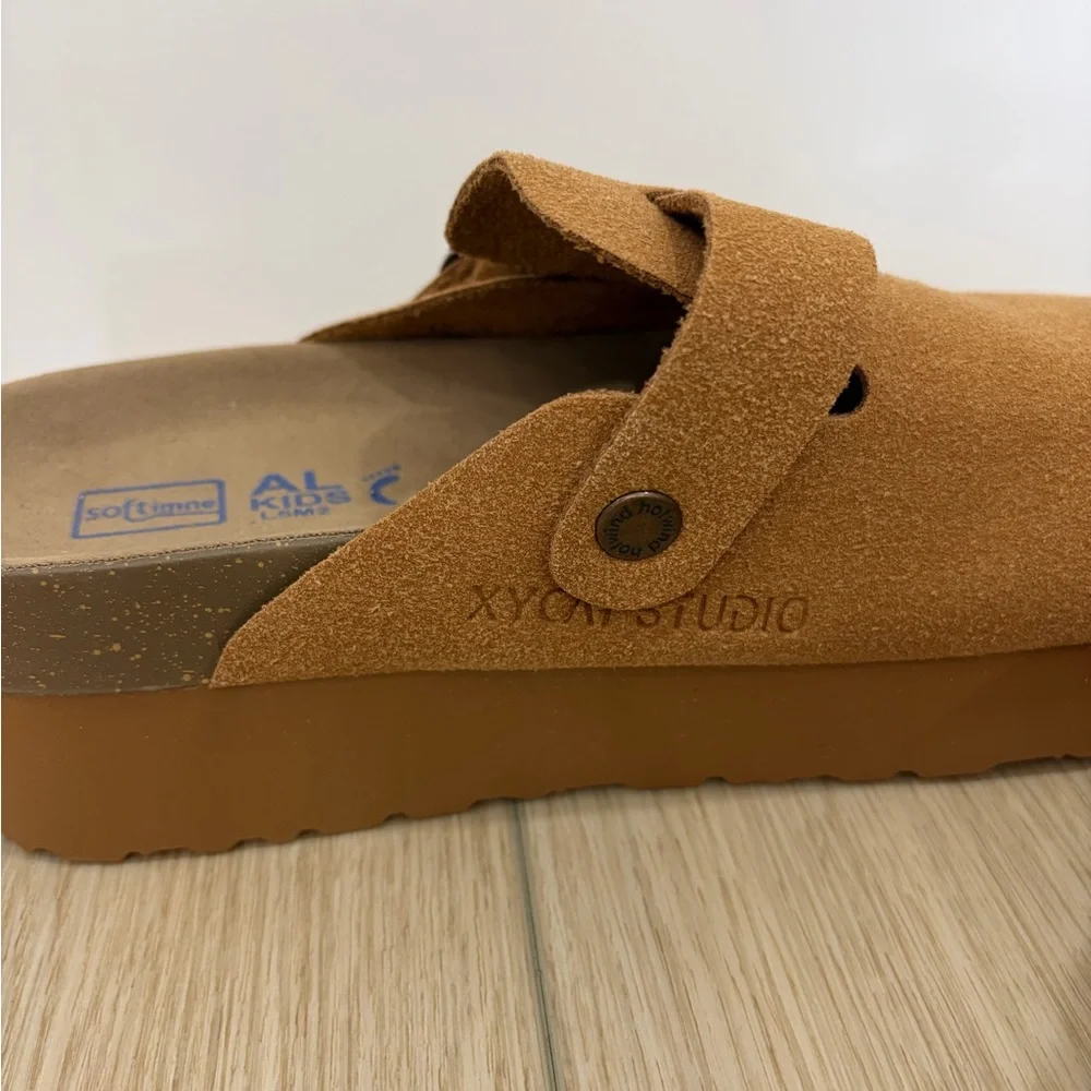 XYON STUDIO Brown Suede Comfort Clog Shoes Women Buckle Flat